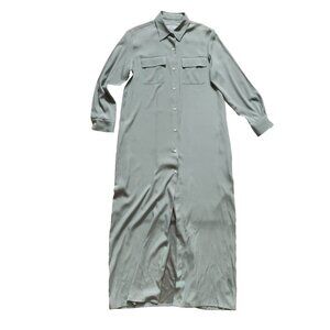 Amina Rubinacci Shirt Dress Womens 44 Medium Blue Teal Long Sleeve Silk Button